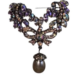 Brooch Multicolor Dangling Pearl Drop Bow Heart Wings Vintage